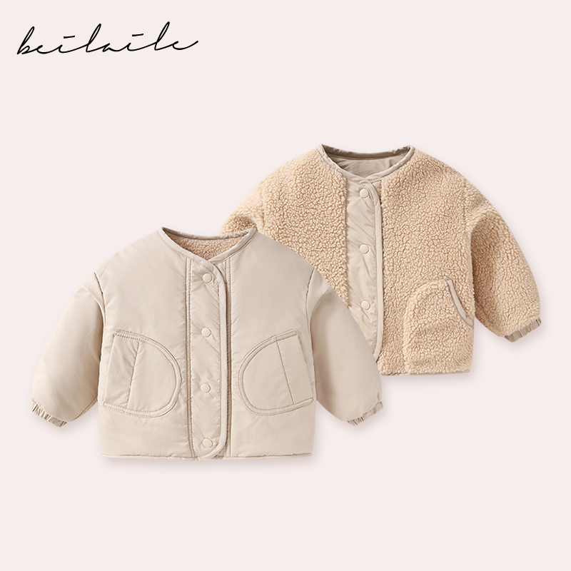 【双面穿毛毛棉外套 小乐妈咪】男童女外套儿童上衣服外出服K8