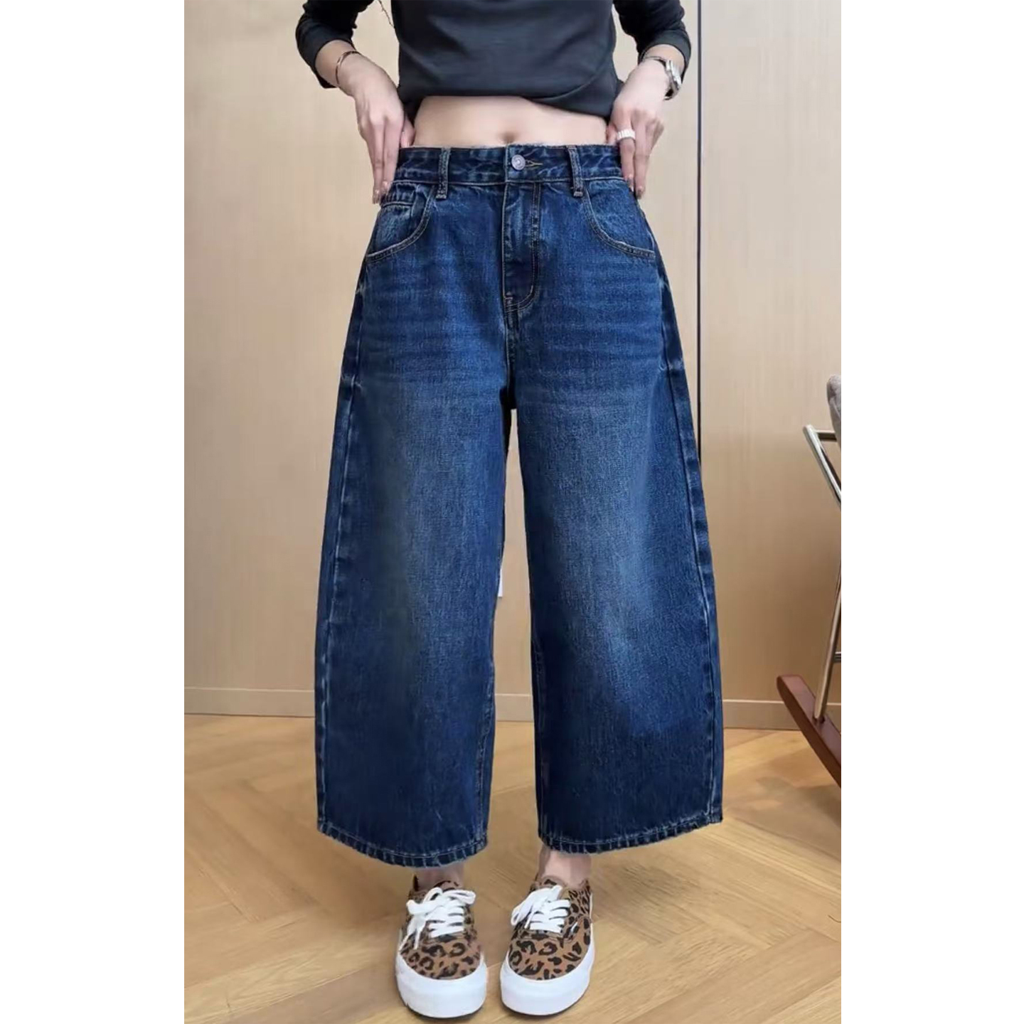 蓝色百搭九分牛仔裤女秋季新款梨形身材显瘦大码时尚韩版阔腿裤