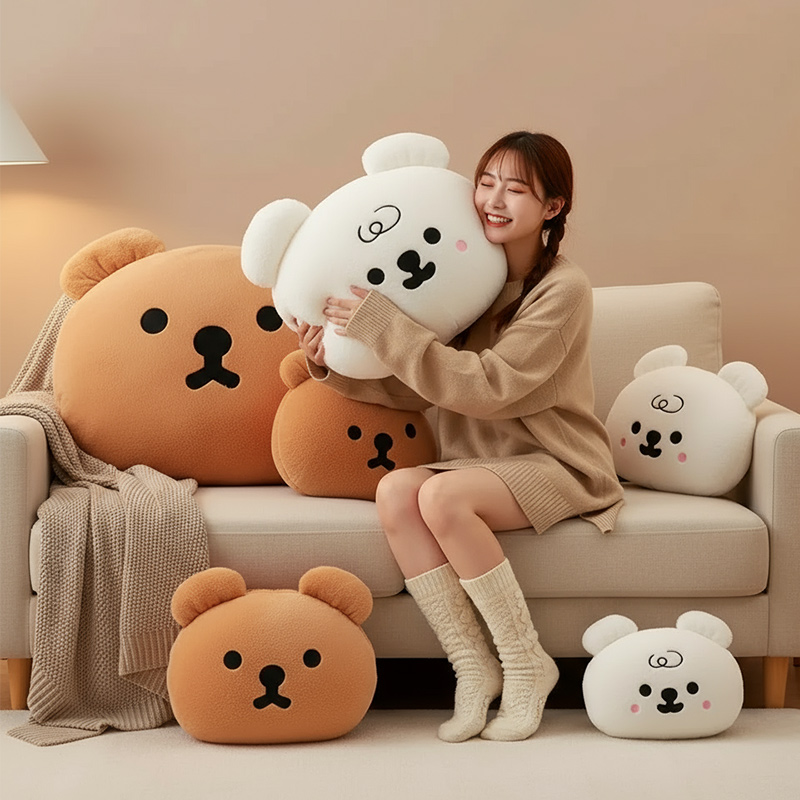 可爱轻松熊玩偶头型抱枕毛绒玩具办公室沙发靠枕床头装饰布偶娃娃