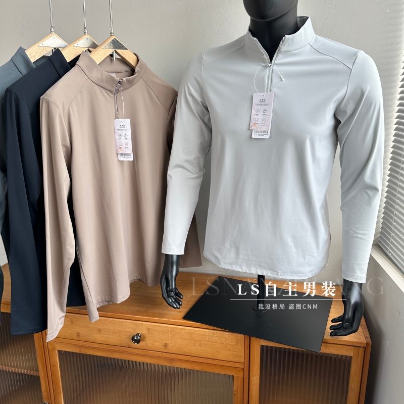 户外平替-3D立裁高弹无拘束-春秋男士运动休闲立领半拉链长袖T恤