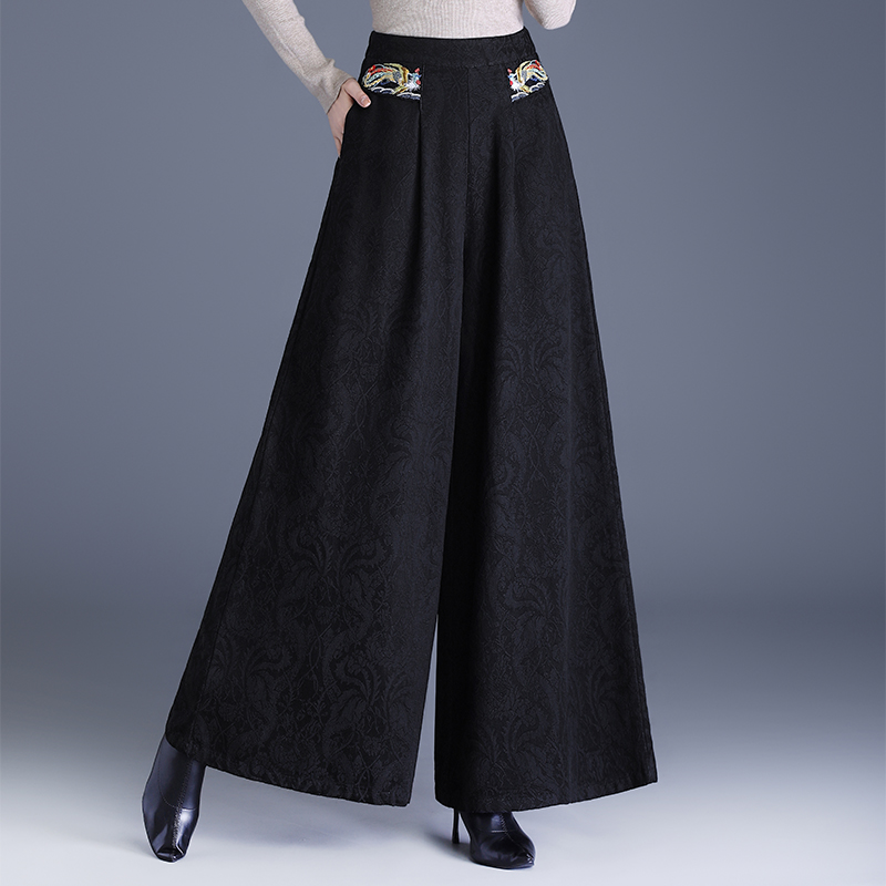 提花阔腿裤女秋冬高腰垂感显瘦宽松新款裙裤大脚喇叭长裤妈妈裤子