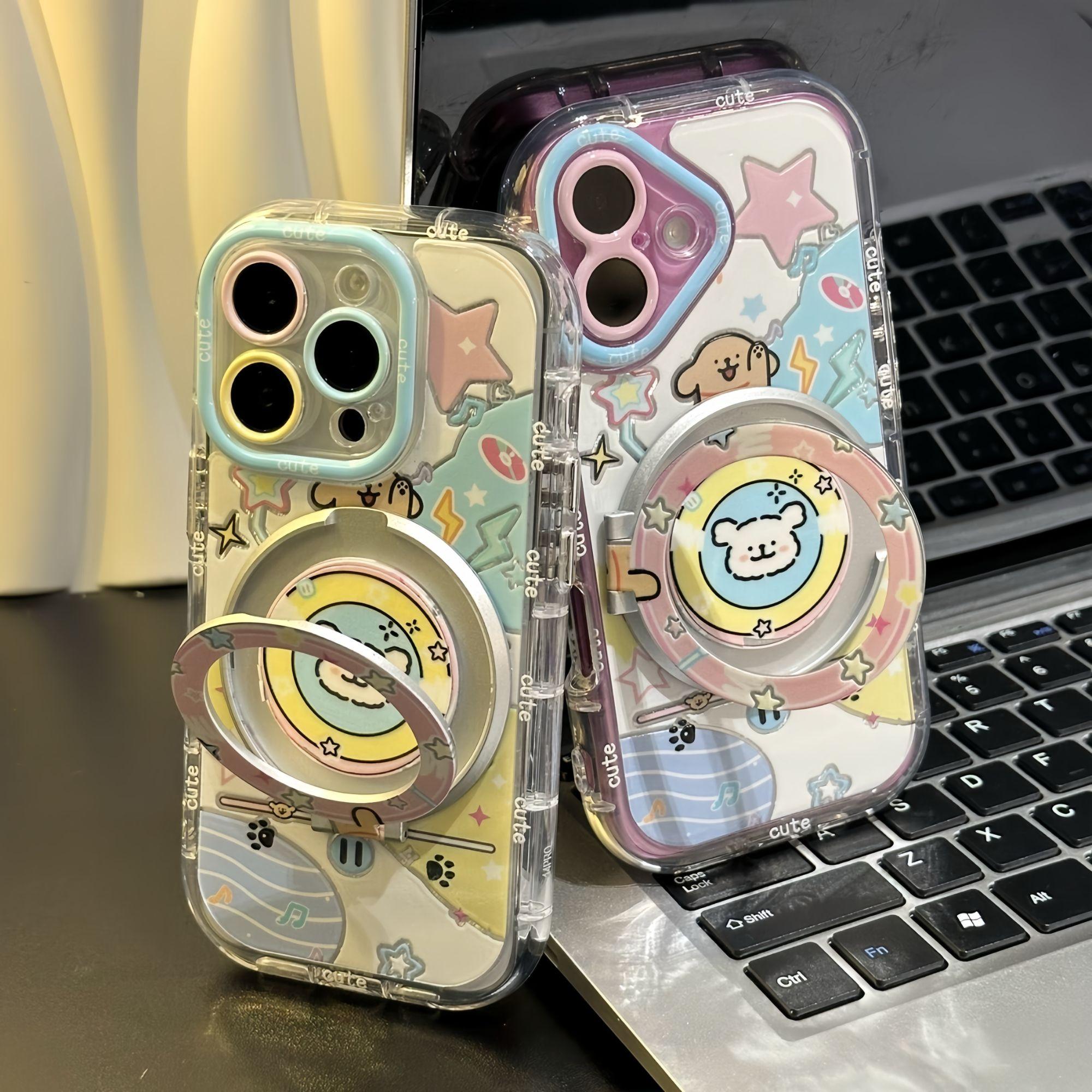 适用苹果17/16音乐小狗旋转支架壳小米17/15新款华为pura80Mate70