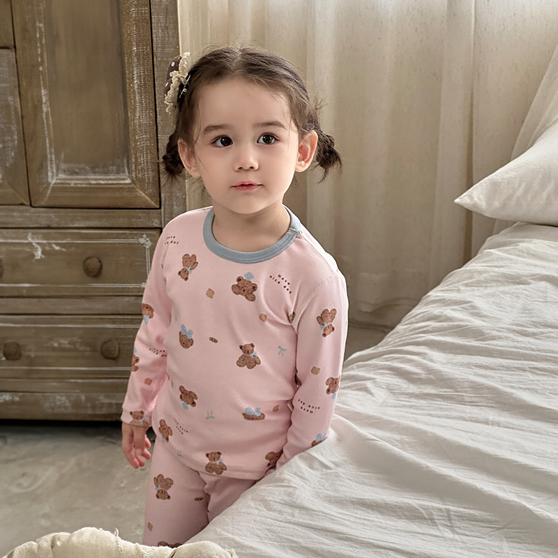 【10A抗菌蚕丝羊毛】儿童无骨保暖内衣套装男童女宝卡通德绒秋衣裤