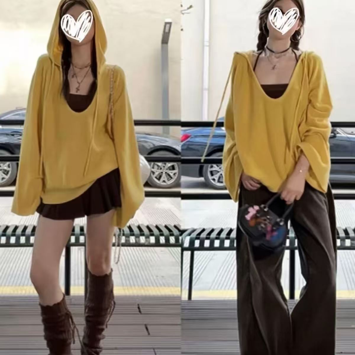早秋新款宽松慵懒韩系三件套上衣连帽吊带小众炸街高级感女装