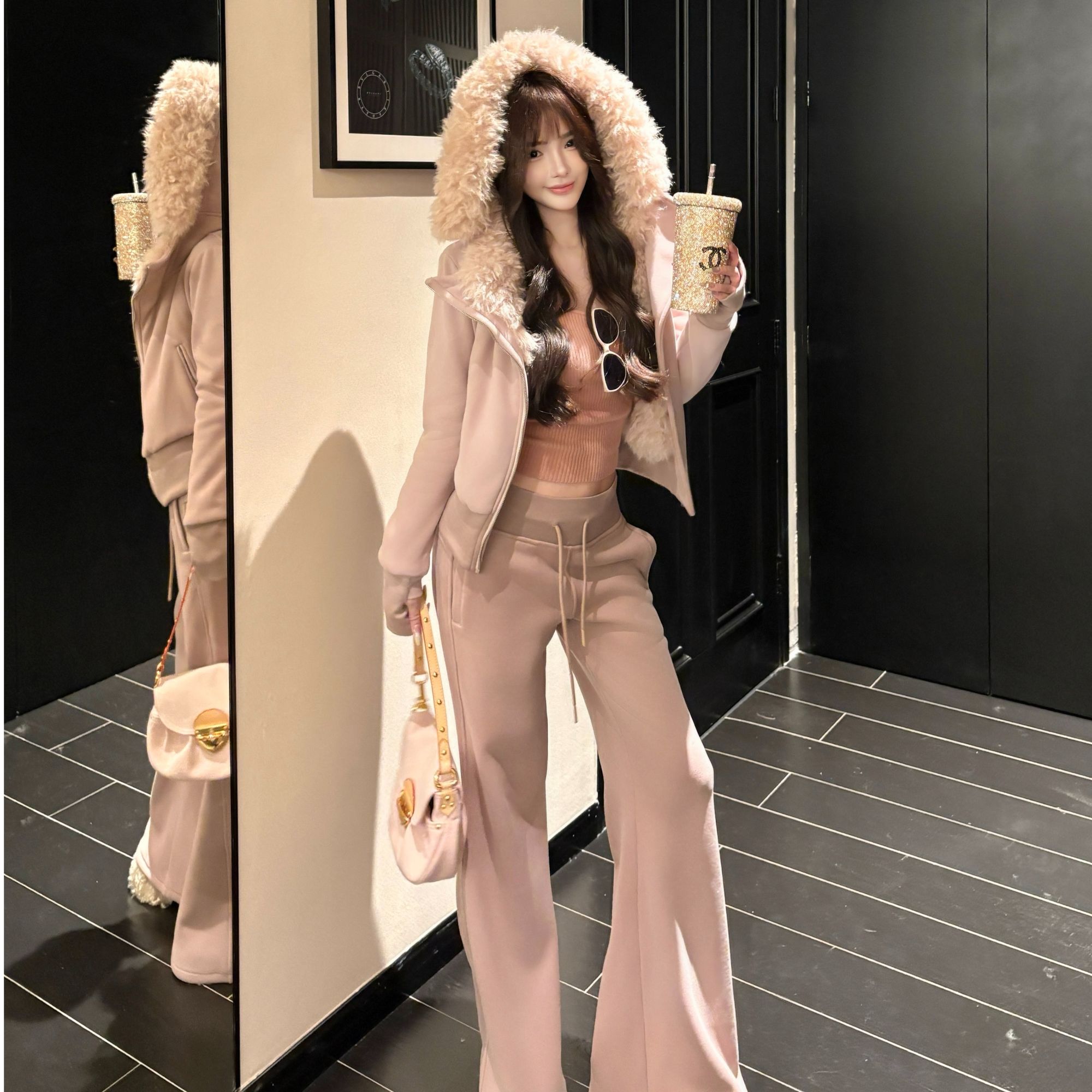 GUIDI GUDI【冬日麦田】时尚可爱风秋冬休闲两件套套装/黄加蓝