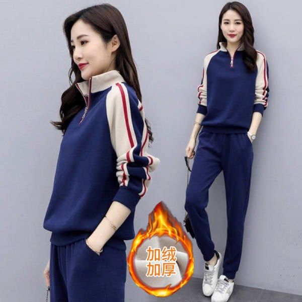 秋冬休闲运动服套装女装2025秋季新款插肩卫衣时尚加绒加厚两件套