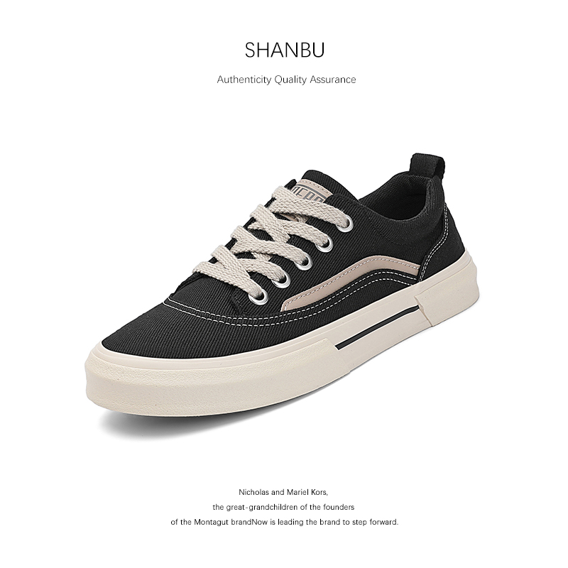 ShanBu/闪步25823春季新款男鞋潮流极简休闲布鞋平底系带舒适板鞋