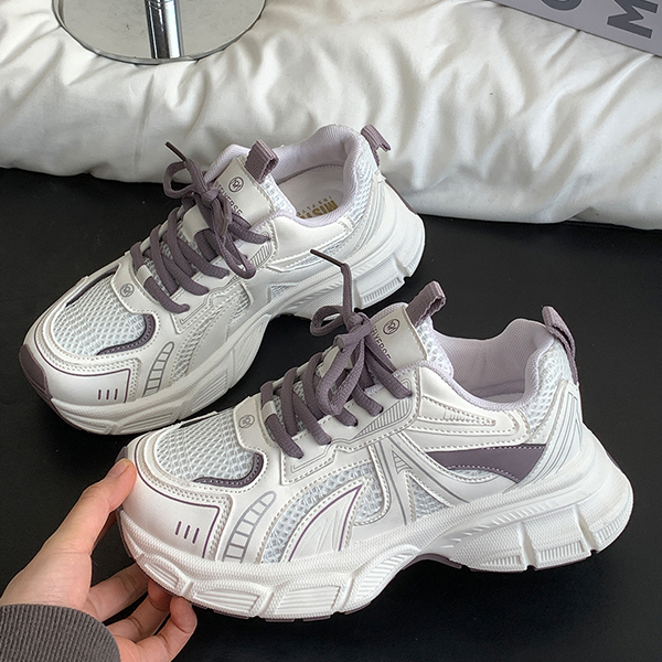 米紫色网面厚底老爹鞋女2025秋冬新款软底舒适复古百搭时尚休闲鞋