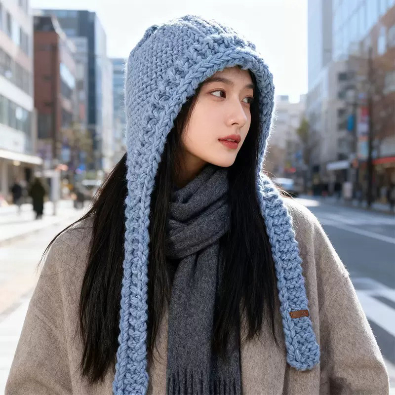 秋冬新款韩系纯色简约巴拉克拉法帽女休闲时尚百搭针织保暖套头帽