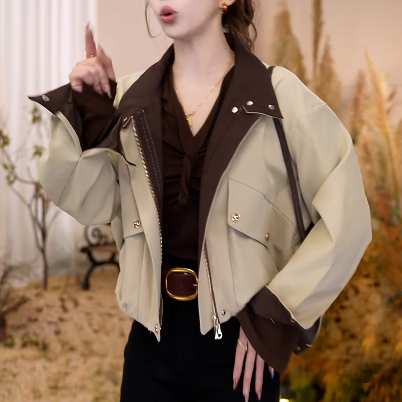 2025年春秋夏季新款韩版时尚休闲设计感撞色外套女英伦风夹克上衣