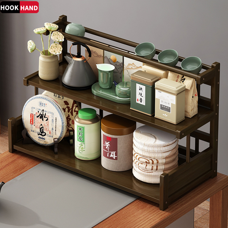 桌面博古架茶叶架新中式茶杯架办公桌上置物架茶台摆件茶具收纳架