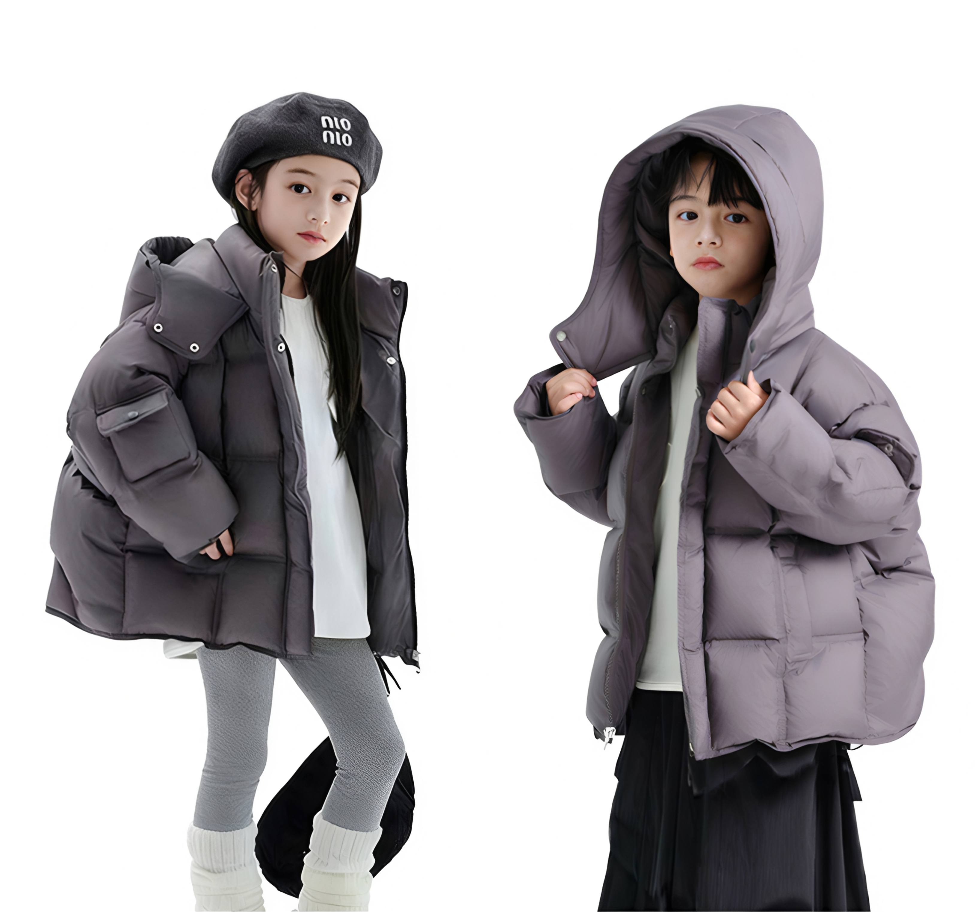 男女童连帽韩版保暖中长款棉服亲子装中大童宽松加厚外套棉衣潮