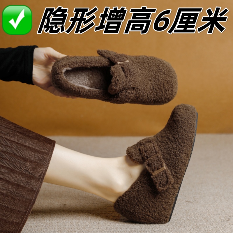内增高毛毛鞋女冬季外穿小个子加绒勃肯鞋羊羔毛舒适保暖休闲棉鞋
