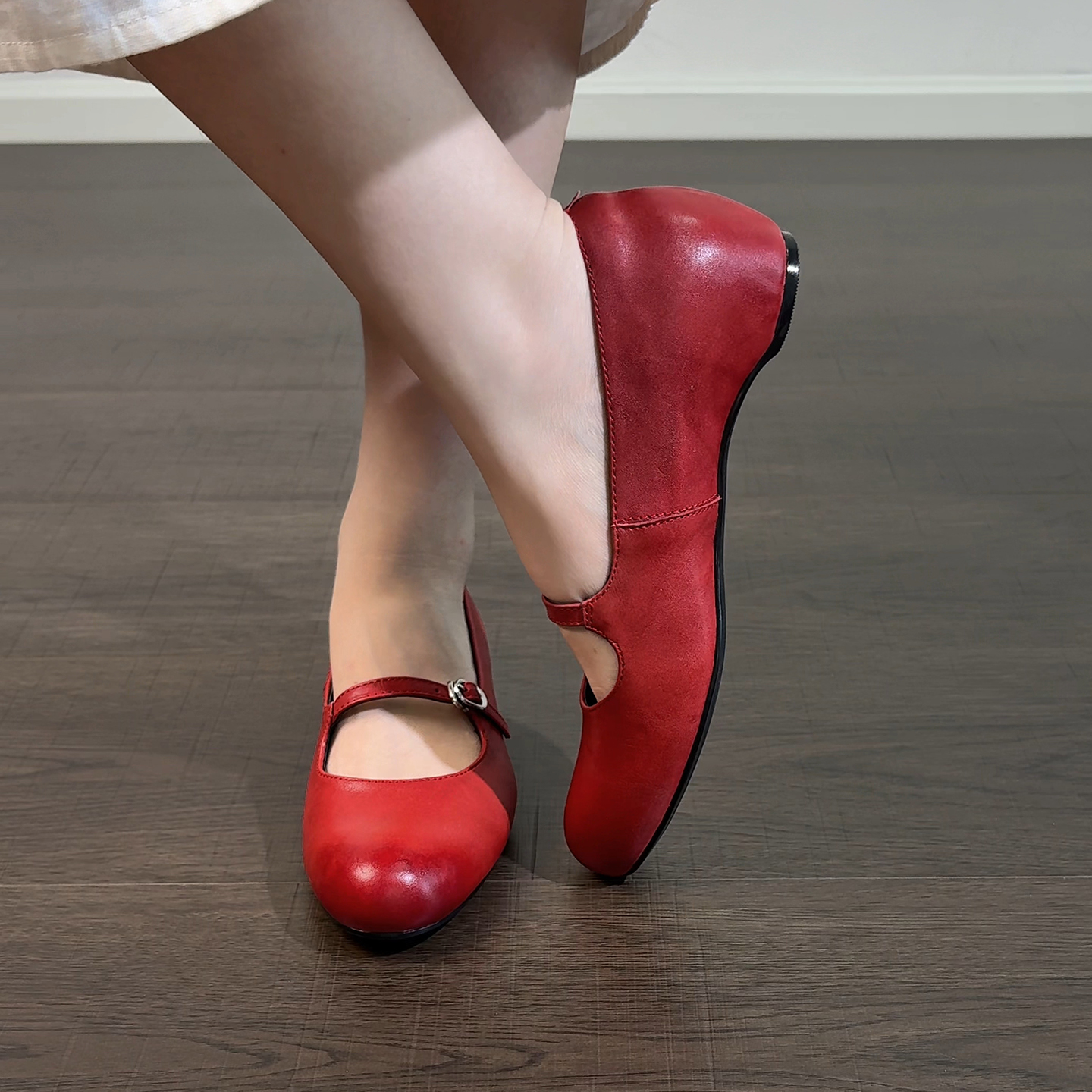 2.5cm/2642牛皮低跟圆头浅口玛丽珍鞋纯色女单鞋内增高舒适百搭