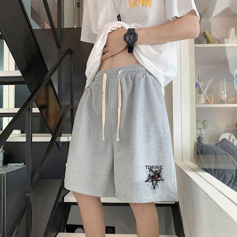 潮流短裤男装夏季百搭休闲裤华夫格运动裤美式五分中裤宽松沙滩裤