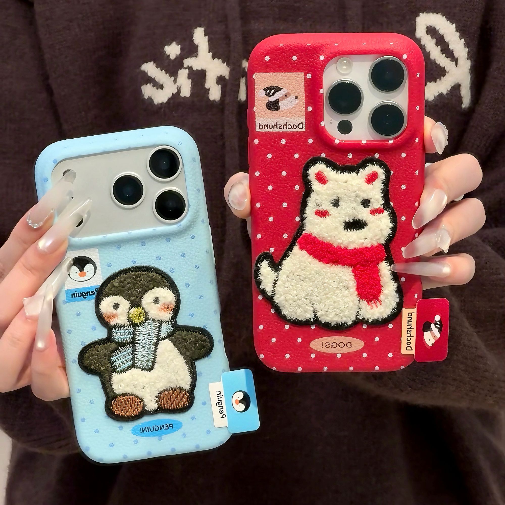 可爱秋冬毛绒企鹅西高地适用苹果17华为P70手机壳oppo小米vivo女