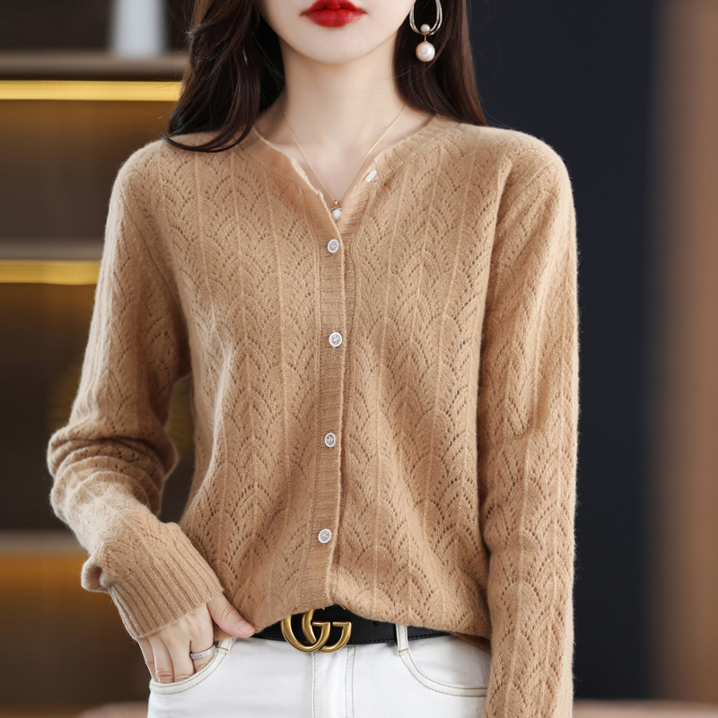 专柜同款羊毛衫女新款羊绒衫春秋圆领毛衣宽松显瘦针织开衫外套