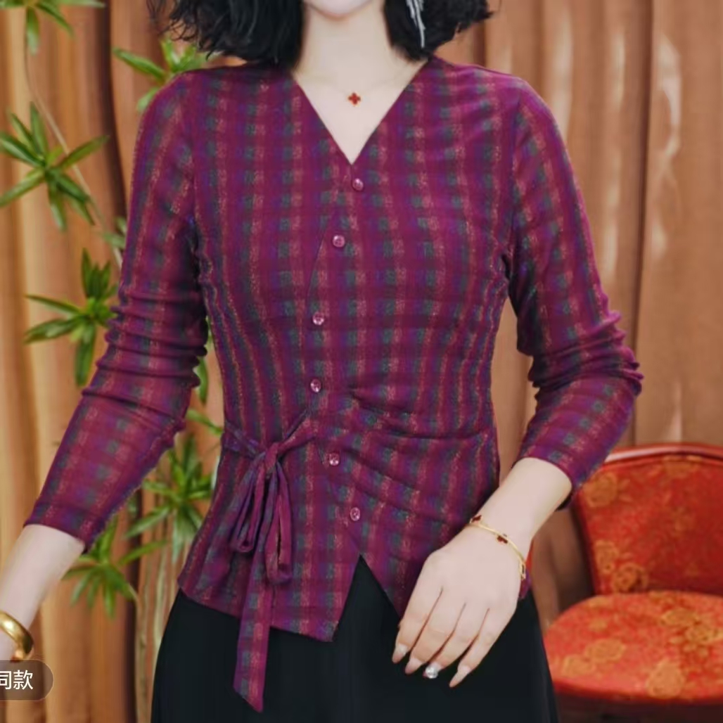 秋季新款休闲洋气长袖气质百搭V领不规则显瘦开衫扣上衣小衫