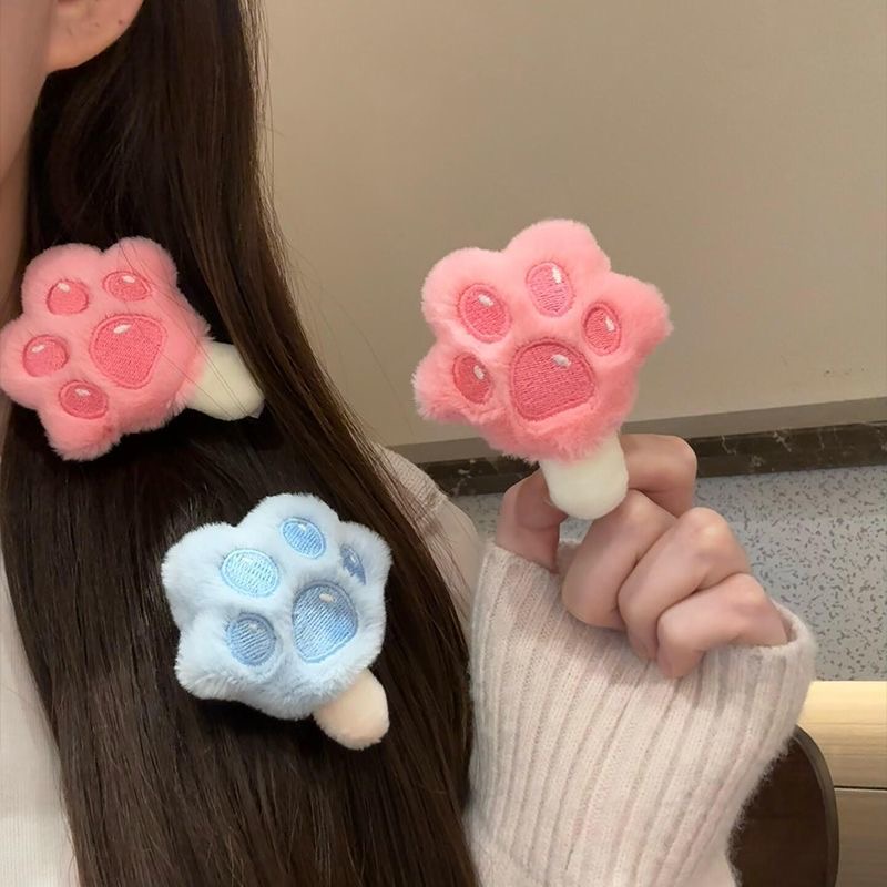 2025新款可爱小猫爪冰棍发夹女甜美发饰毛绒趣味刘海侧边鸭嘴夹子