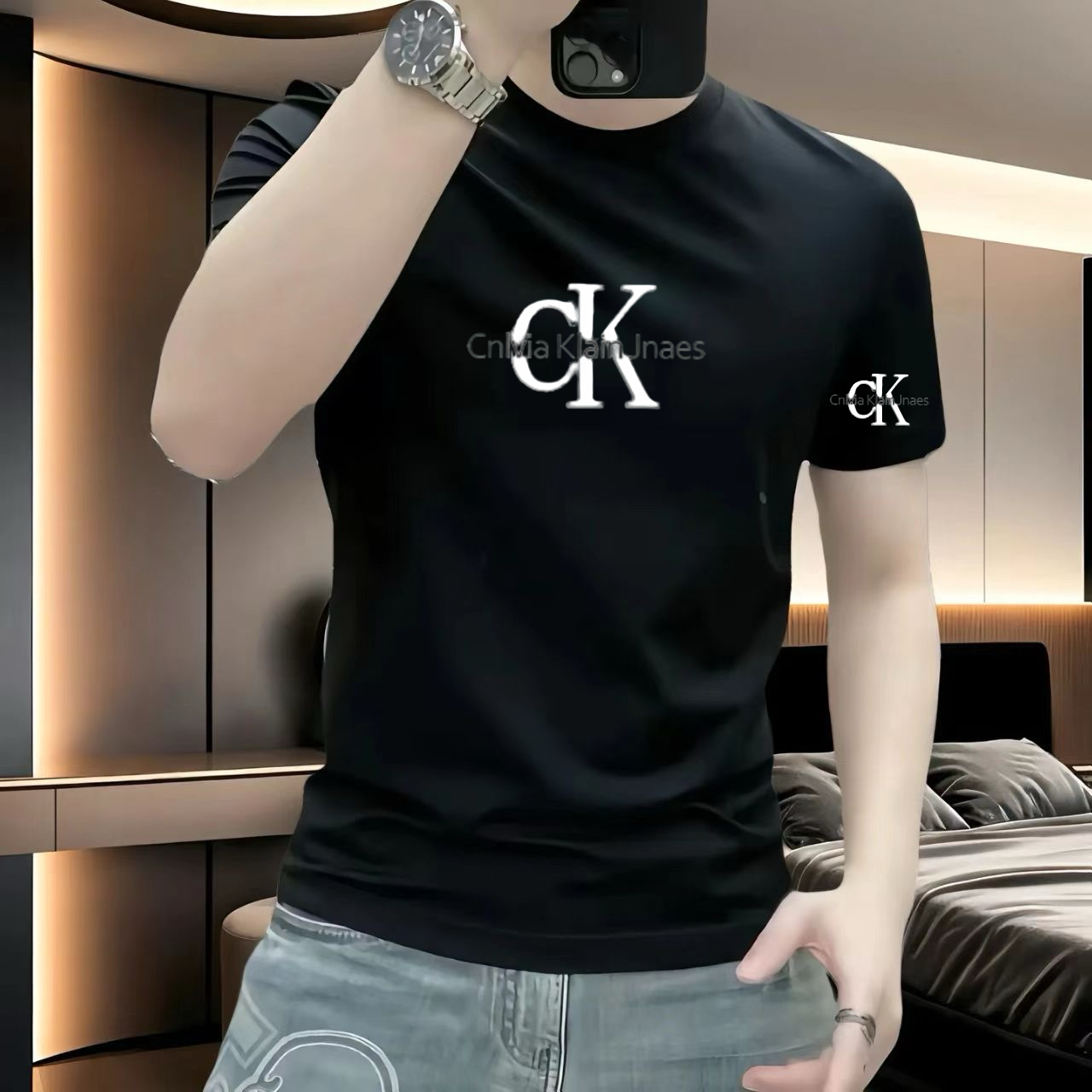 新款百搭潮牌T恤男重磅弹力短袖高街设计感修身痞帅半袖上衣体恤