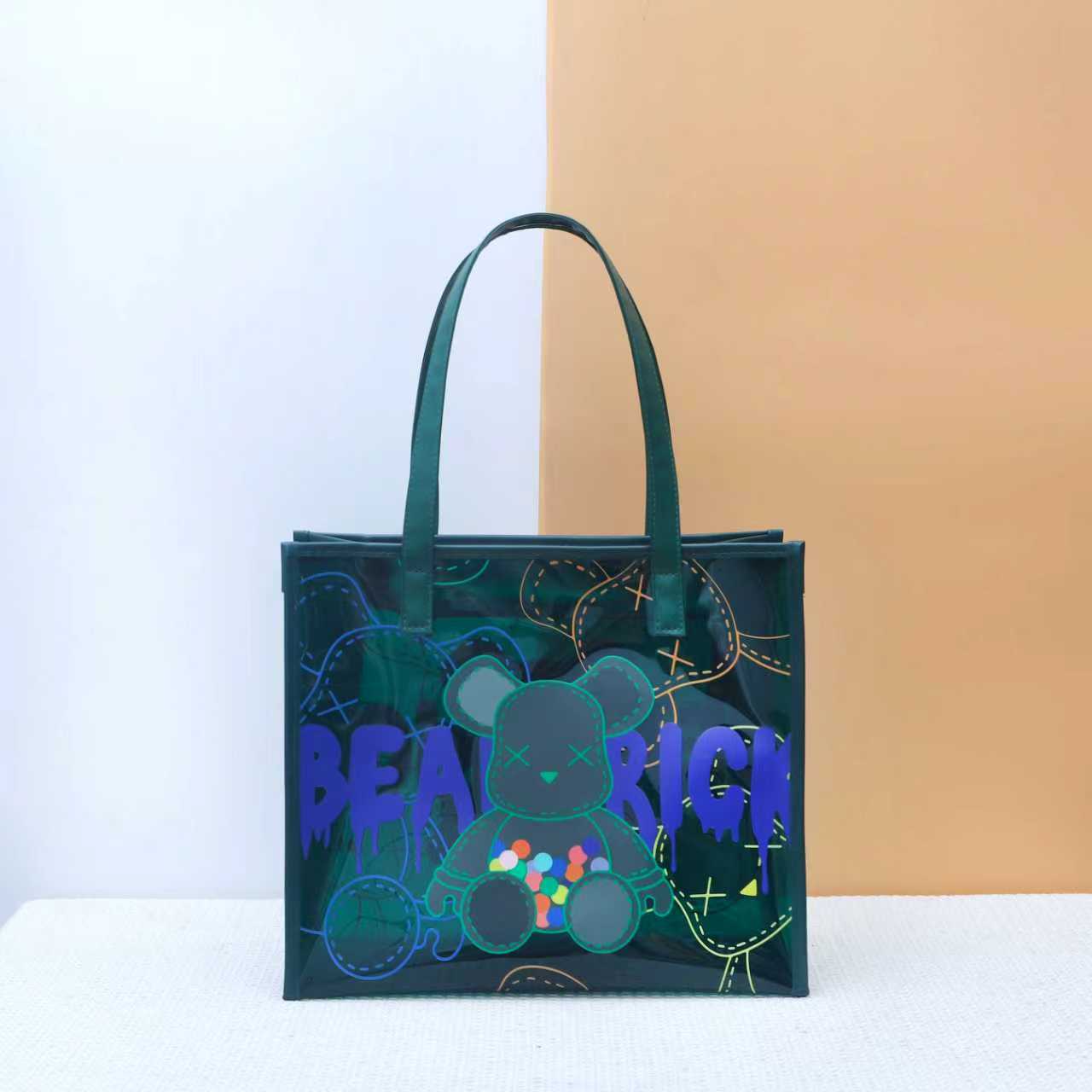 墨绿果冻绿色暴力熊通勤包沙滩包防水防污妈咪包干湿两用洗澡包