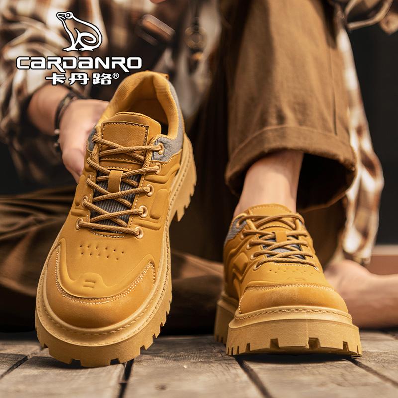 意大利卡丹路男鞋冬季英伦风复古棕色厚底工装板鞋男士低帮马丁靴