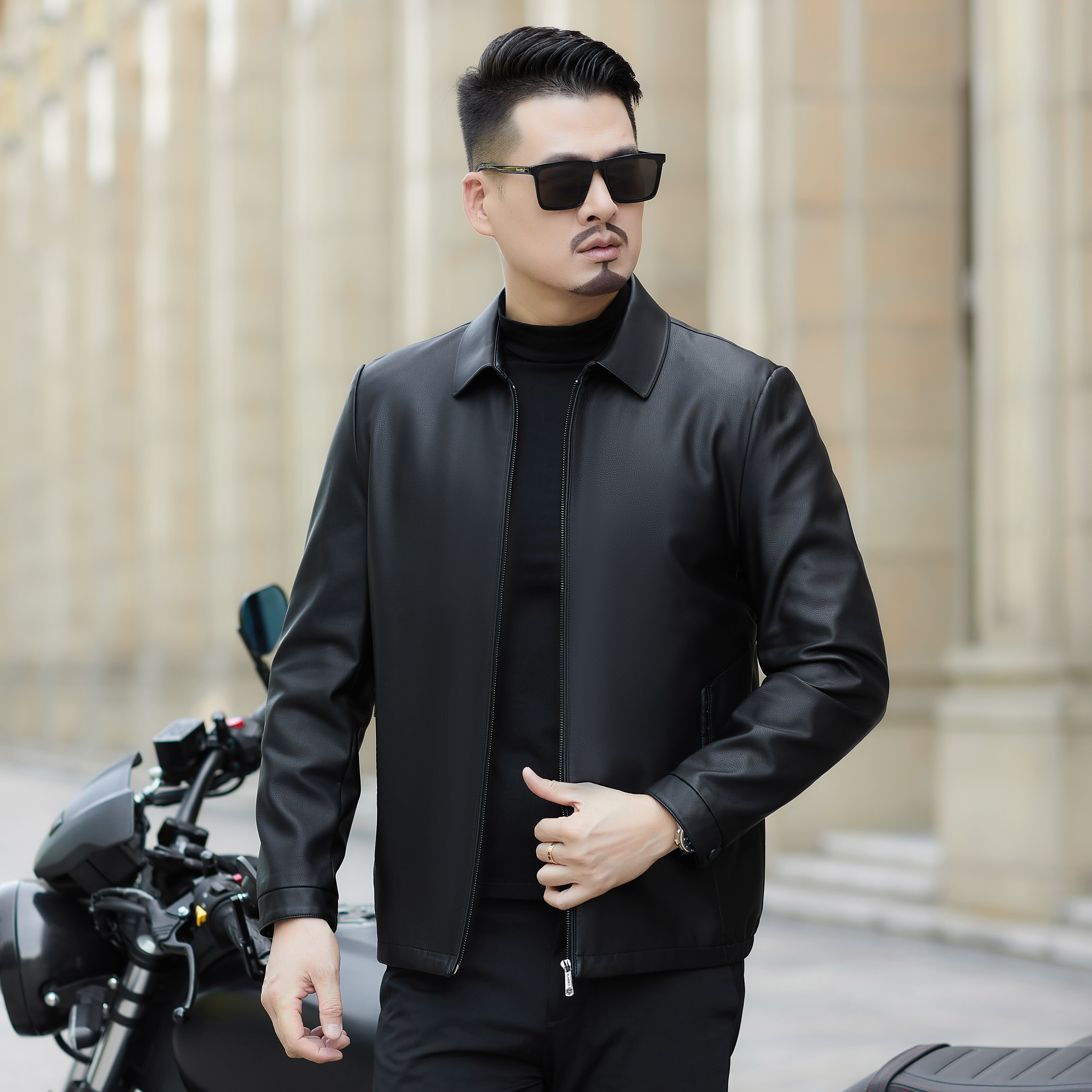 【海宁正品】男士真皮夹克新款加绒皮衣（口袋拉链）山羊皮外套-2829