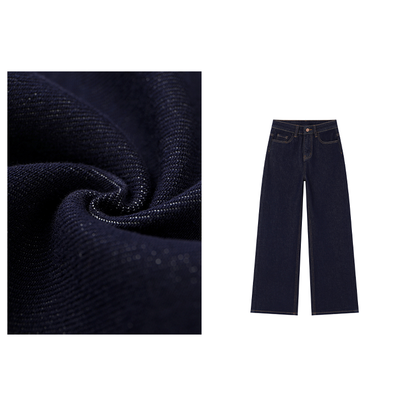 秋季新款四面弹直筒牛仔长裤女宽松显瘦高腰休闲极简阔腿牛仔裤女