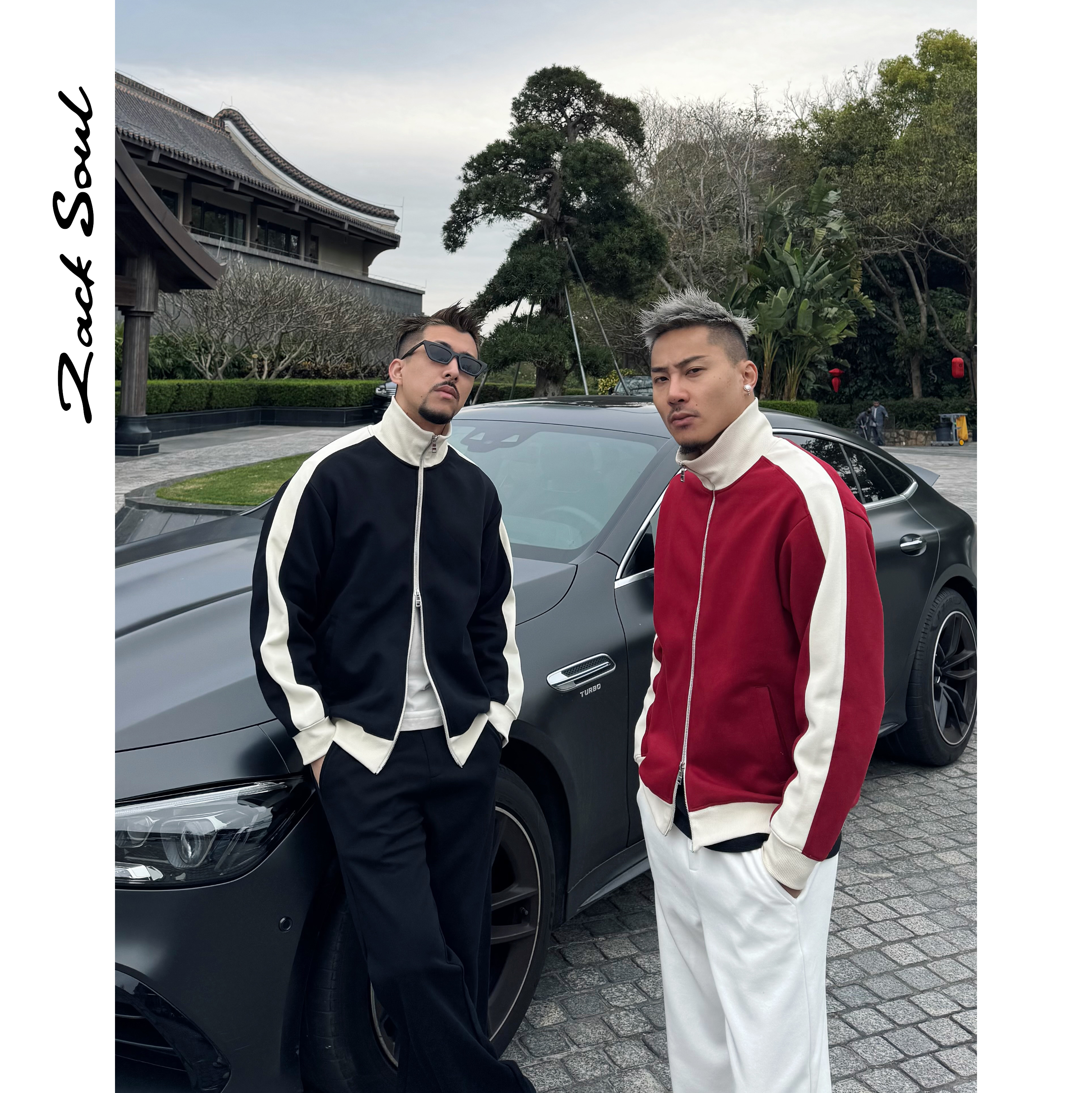 Zack校长 Old Money立领拼色休闲外套老钱风运动重磅390G拉链开衫