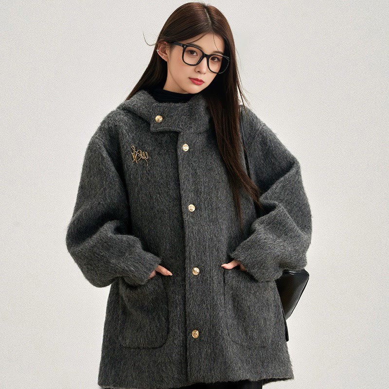 高级感连帽小个子毛呢外套女冬短款加棉加厚呢子大衣显高显瘦学生