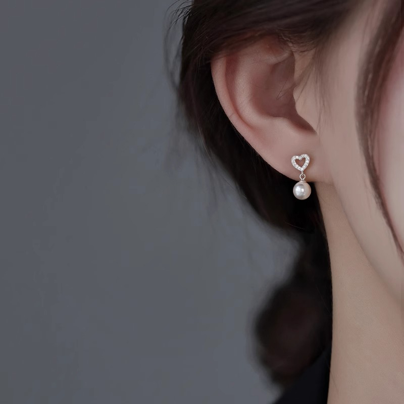 足银耳饰 999足银爱心仿珍珠耳环女新款2025爆款耳钉独特ins耳饰