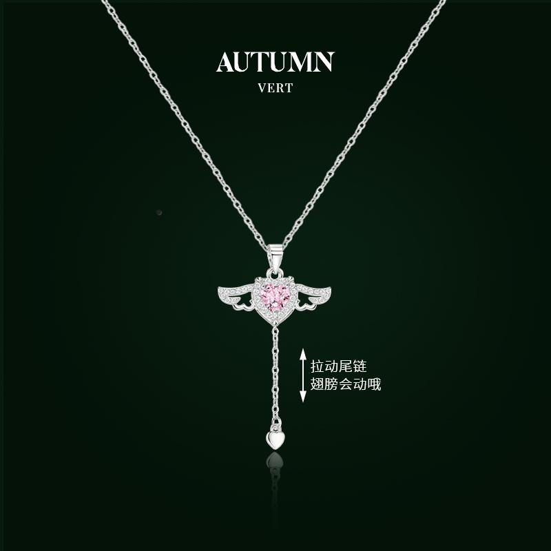 925丘比特之心项链银女士会扇动小翅膀爱心吊坠