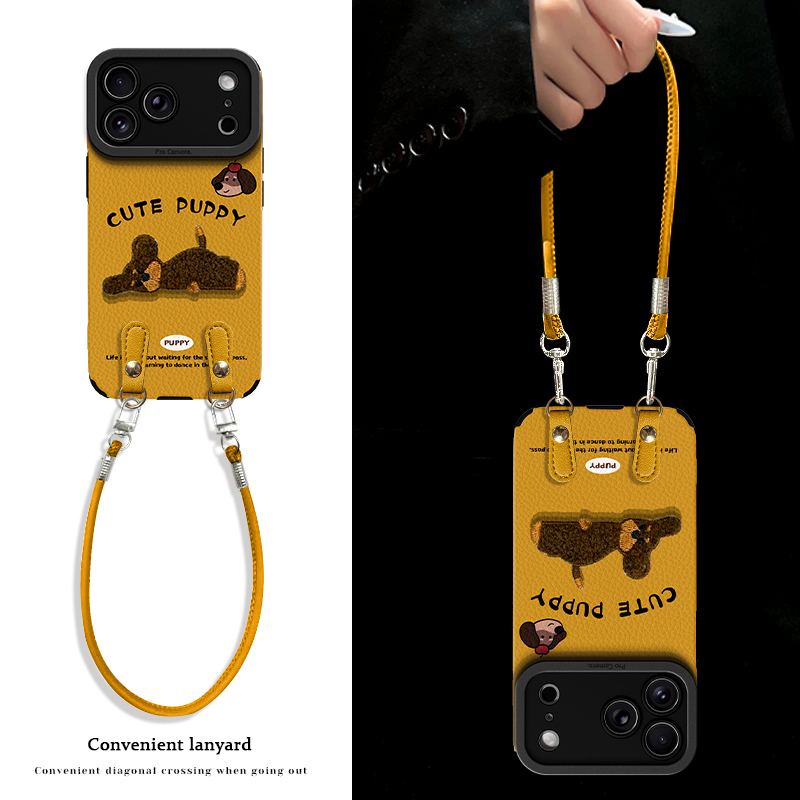 腊肠小狗手机壳适用于苹果16/华为/oppo/vivo可爱卡通新款小羊皮