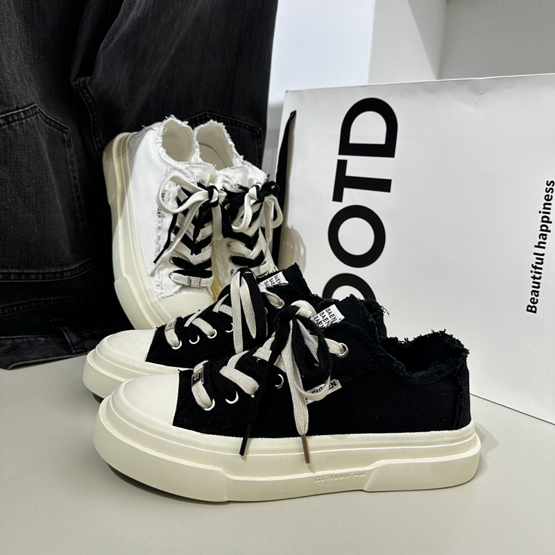 2025新款透气鞋子男低帮百搭增高厚底板鞋男士休闲网红帆布鞋爆款