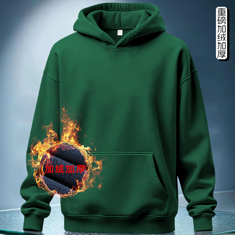 不起球美式休闲重磅纯色港风打底摇粒绒情侣卫衣男女加绒冬季加厚