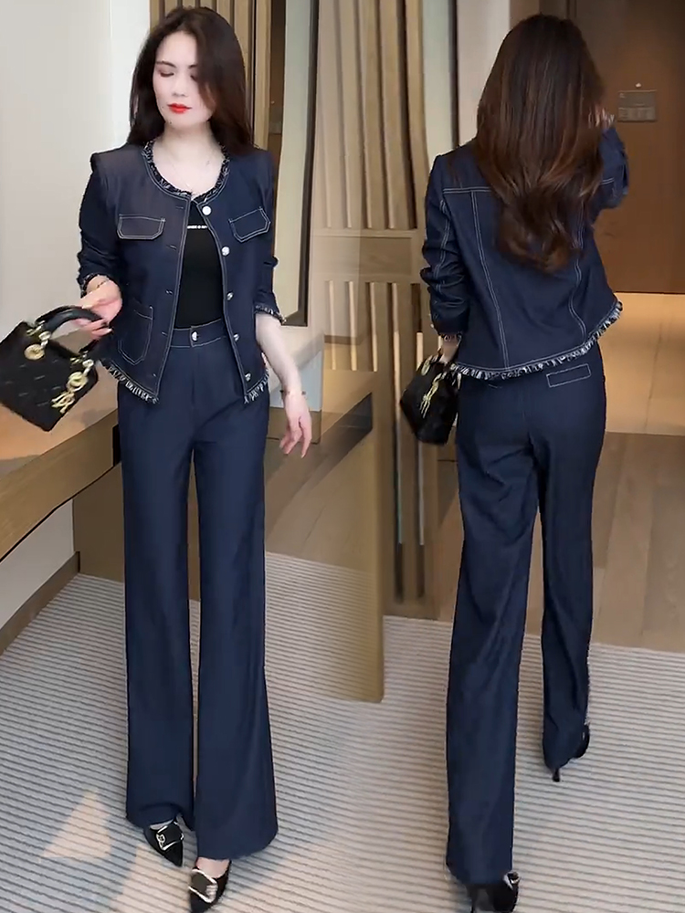 时尚套装女2025春秋新款洋气质显瘦减龄小香风外套阔腿裤两件套潮