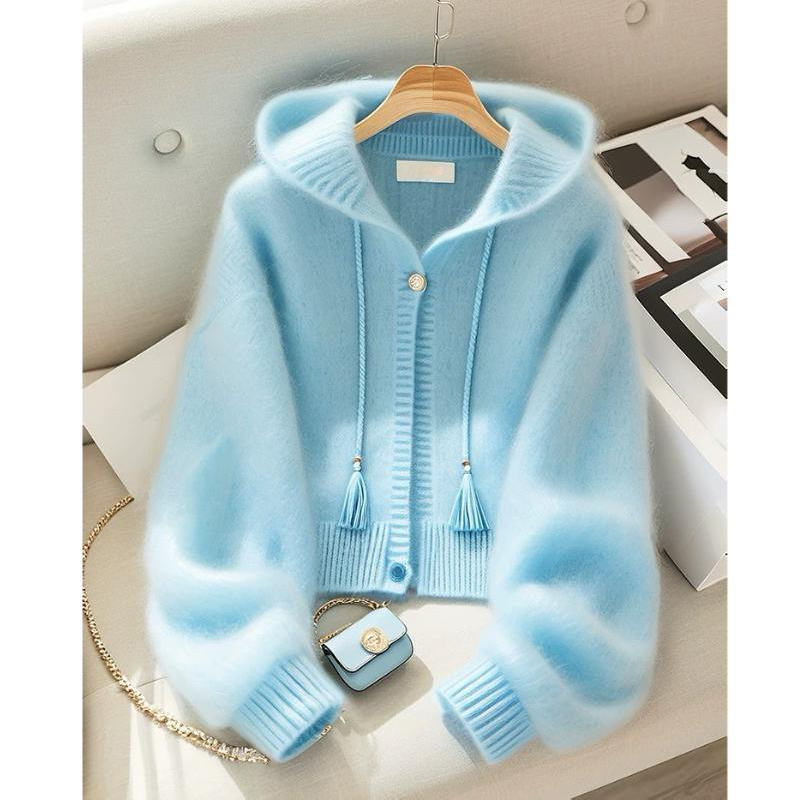 韩版宽松懒风休闲针织开衫2026年秋冬季新款高级感连帽毛衣外套潮