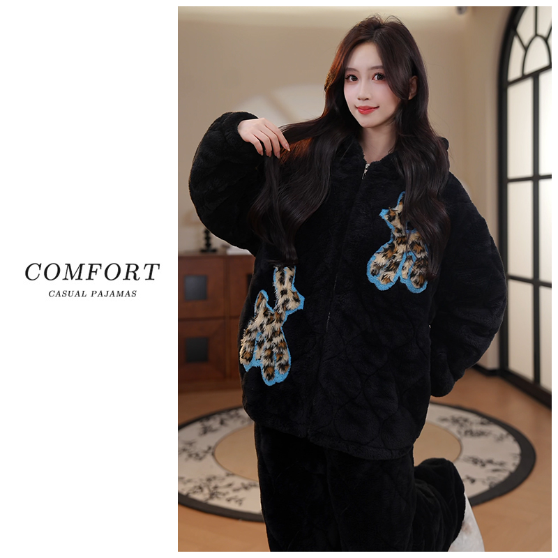 【超厚专柜正版】2025冬季睡衣女加绒加厚保暖三层夹棉家居服纯色系