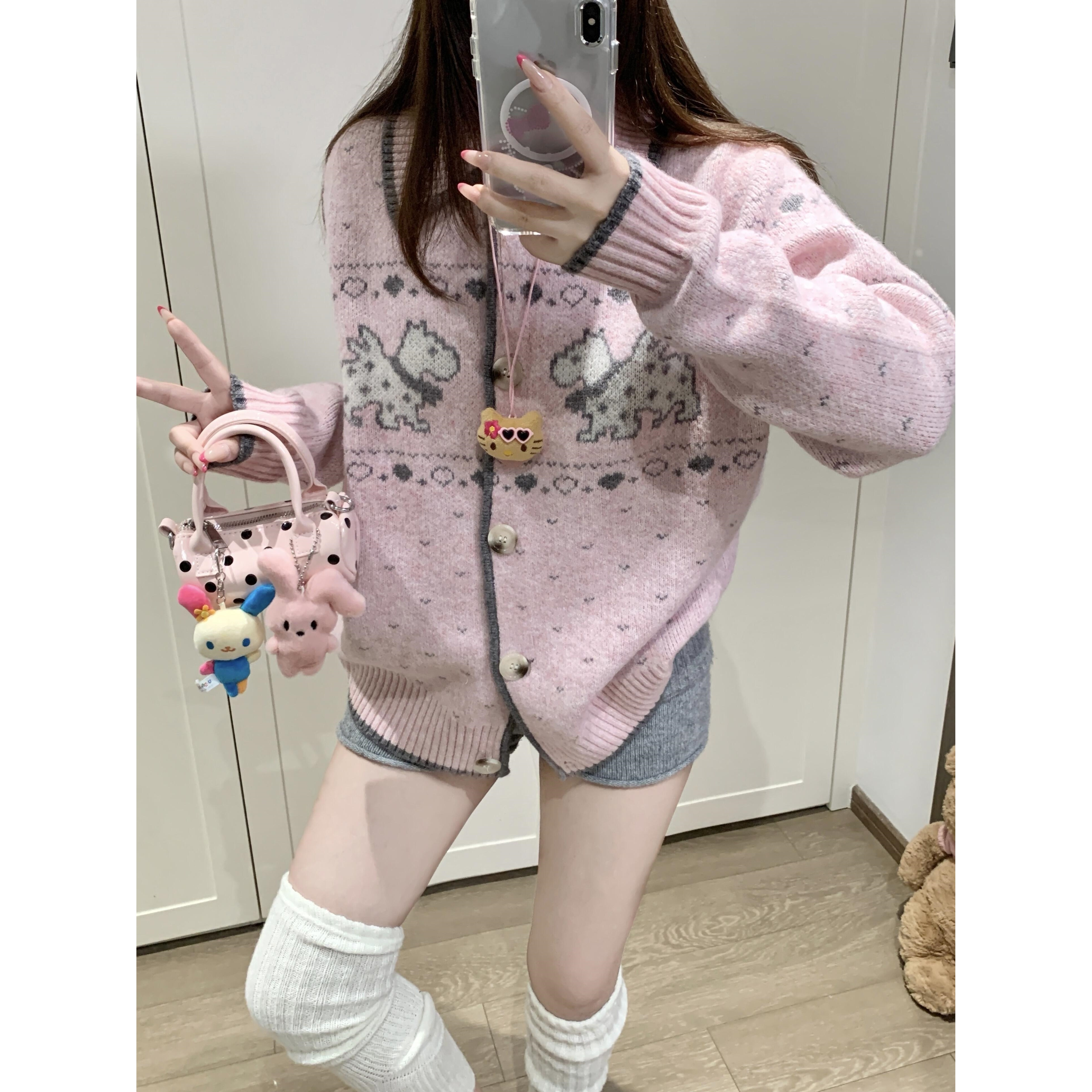 韩系甜美针织毛衣可外穿家居服秋冬2025新款睡衣女款百搭外套开衫