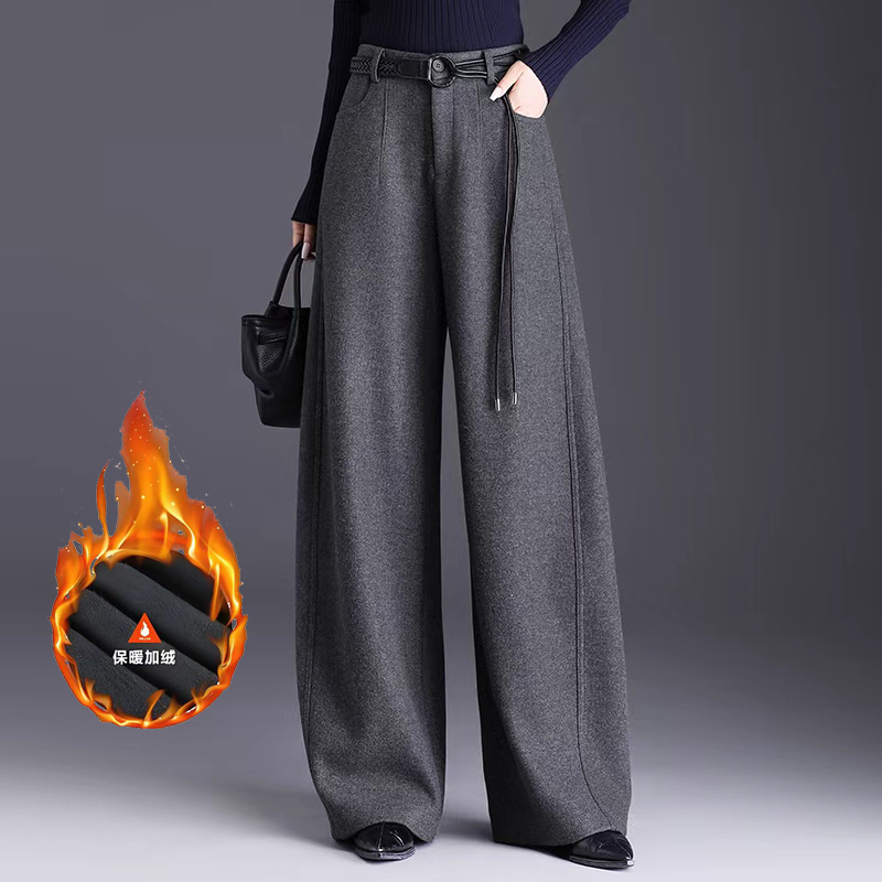 正品动感哥弟秋冬新款女士加绒加厚拖地裤显瘦高腰绒裤加厚裤子