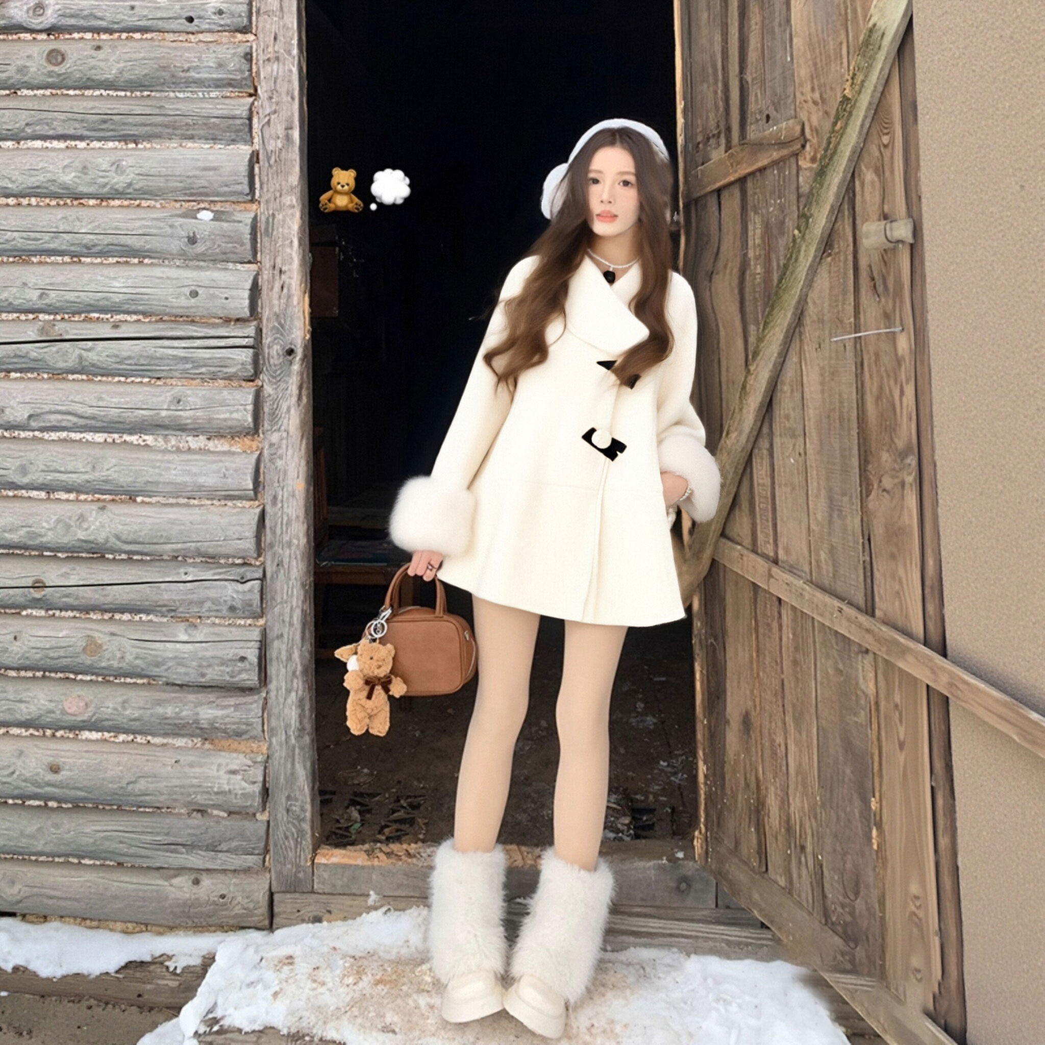 B【有里布】2025秋季芭蕾山茶花小个子冬季外套女高级氛围感QY0103