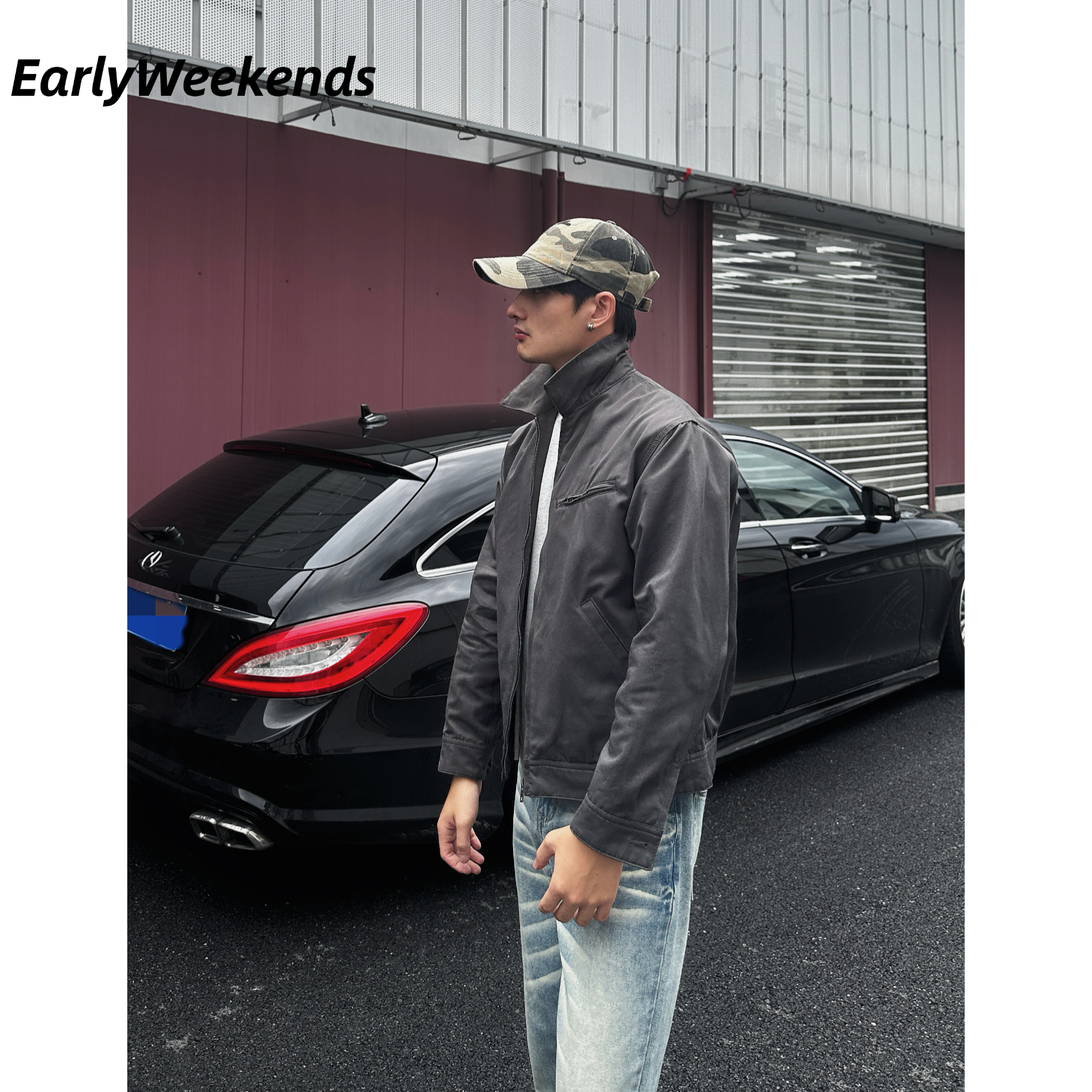 周末早起 短宽翻领廓形教练夹克美式复古底特律春秋上衣外套休闲