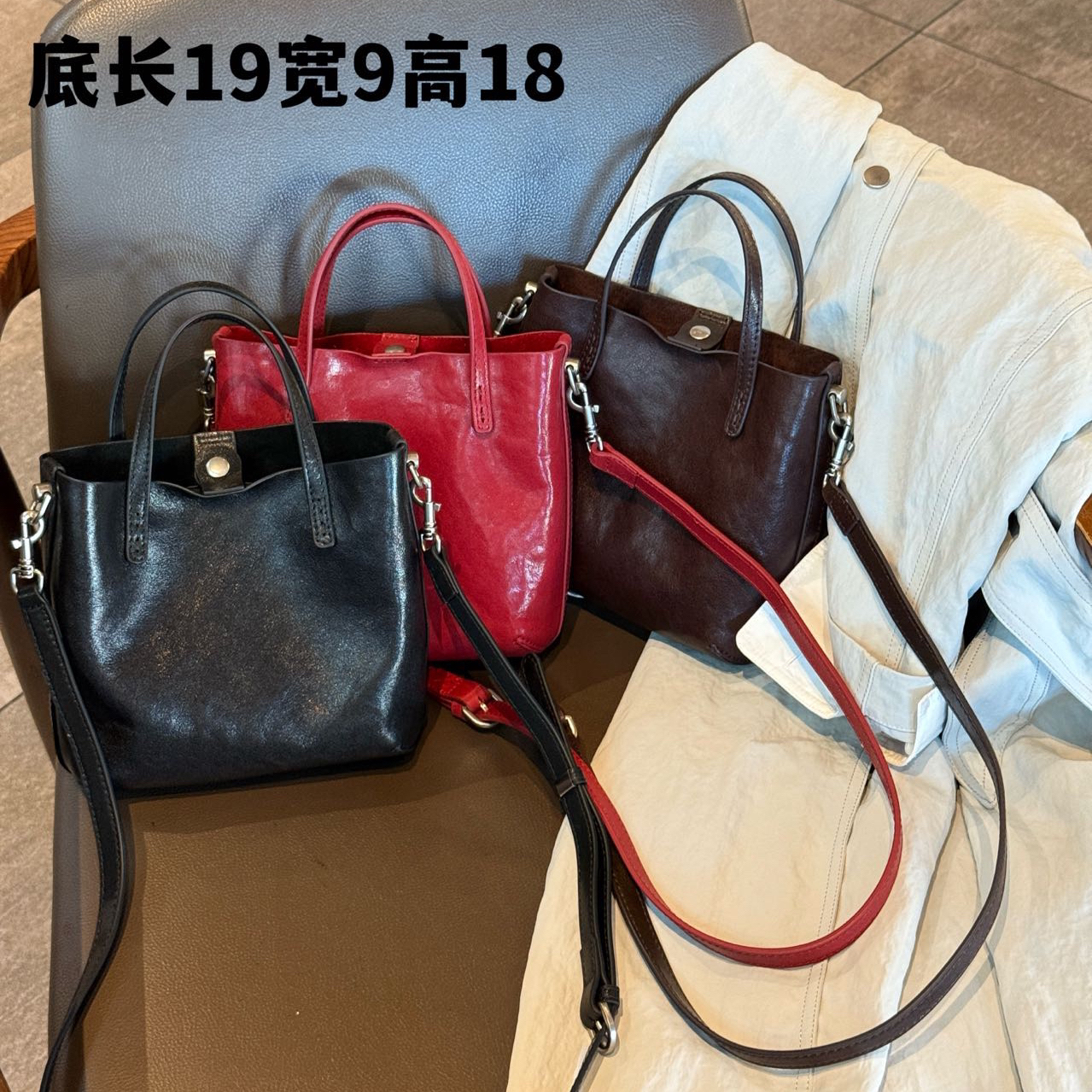 【铂金时袋】头层植鞣牛皮多隔层小水桶包小众女包