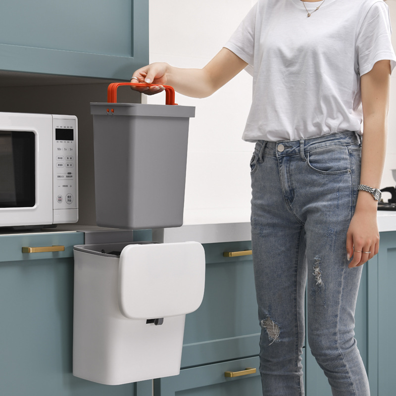 新款高颜值厨房垃圾桶壁挂式家用带提手内桶悬挂垃圾收纳桶橱柜门