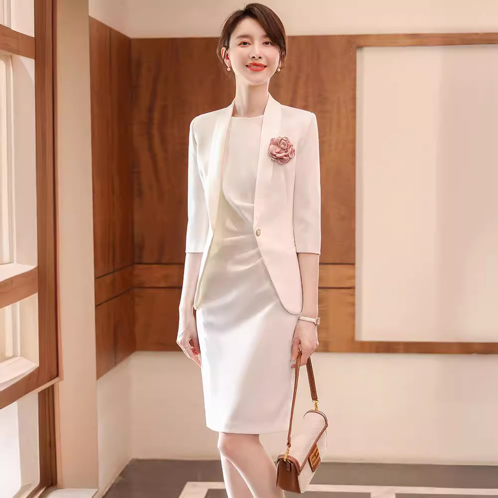 两件套高端白色套装时尚夏季职业装正装修身女工作服酷飒风女装感