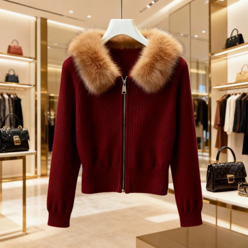 红色本命年连帽针织开衫毛衣外套女装小个子短款高级感超好看上衣