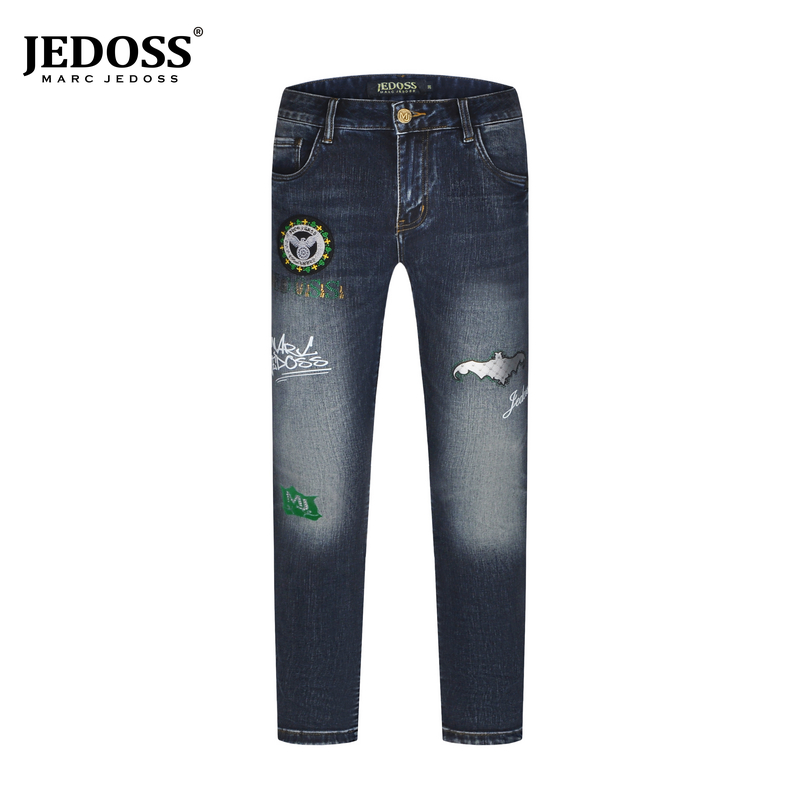JEDOSS/爵迪斯2025秋冬新款男士LOGO潮酷刺绣直筒牛仔裤时尚117