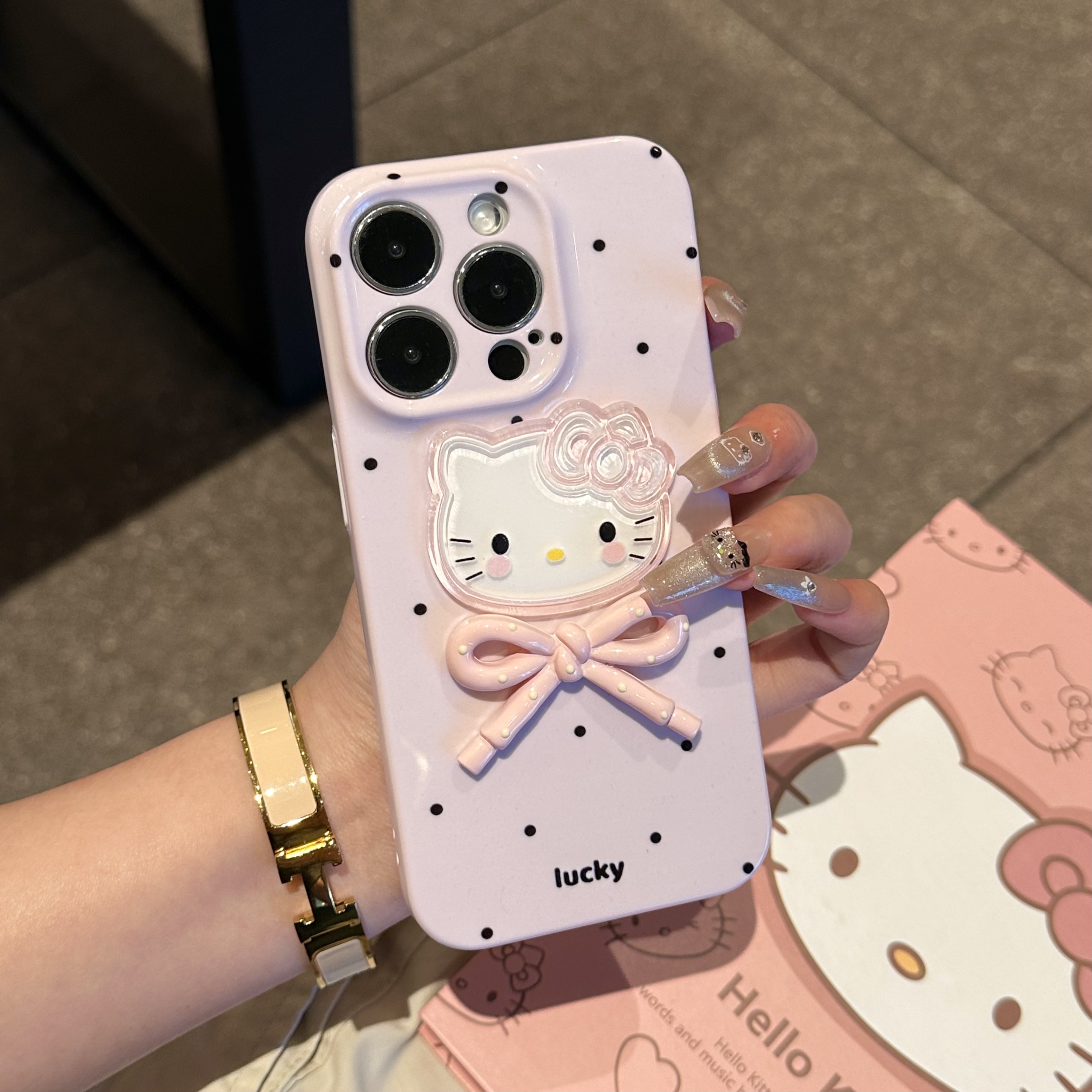 奥菲顿少女粉波点kitty适用苹果16手机壳13套华为vivo小米15oppo