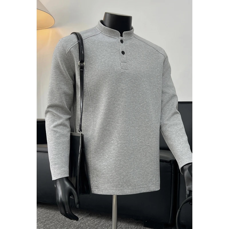 亨利领正肩拼接长袖T恤男款秋季美式高街重磅卫衣cleanfit打底衫