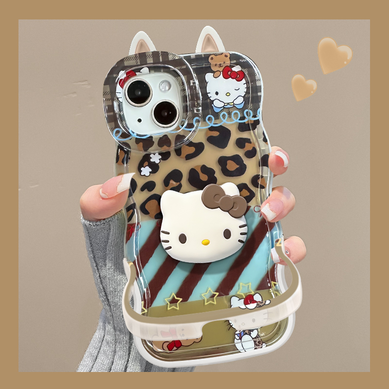 豹纹kt适用苹果17华为oppo/vivo小米iPhone16pro板凳双支架手机壳